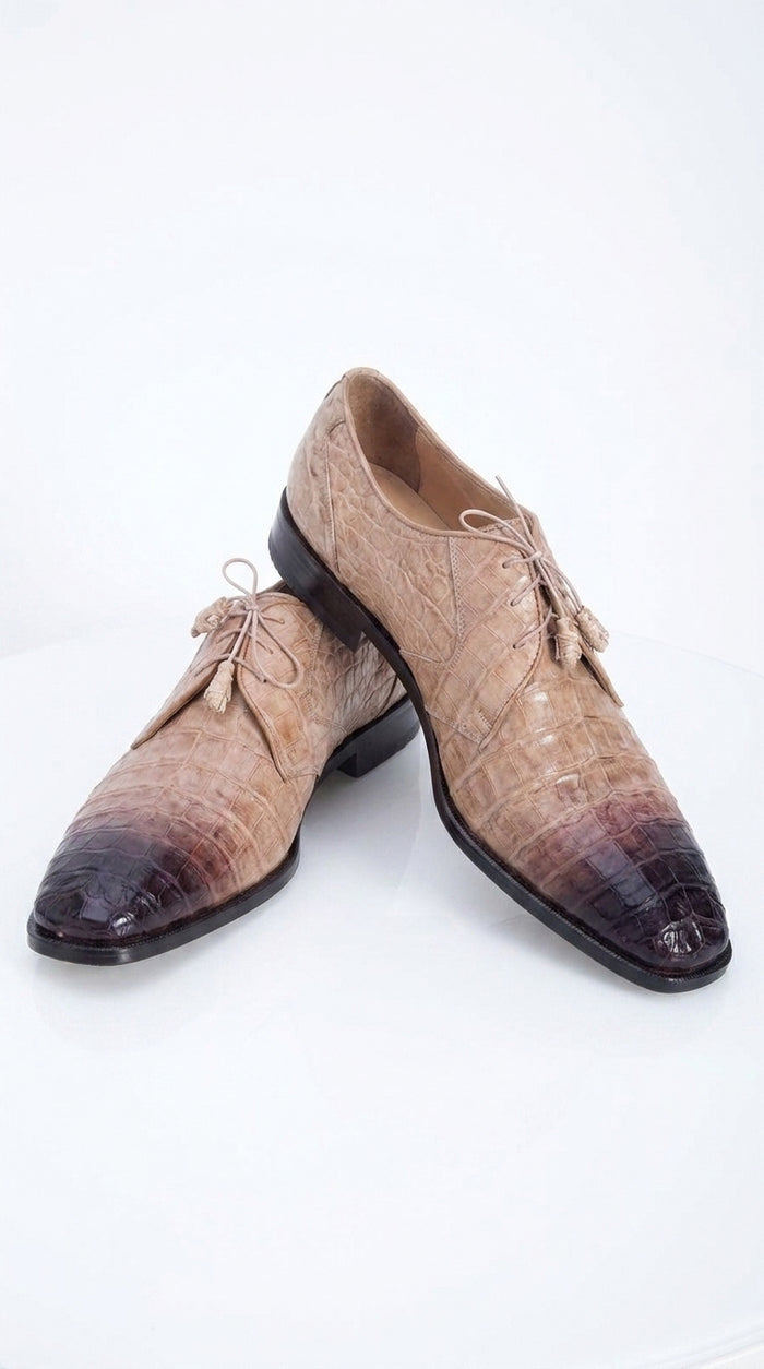Men’s Los Altos Tan Crocodile Gator Shoes, Exotic Lace Up Dress Shoes