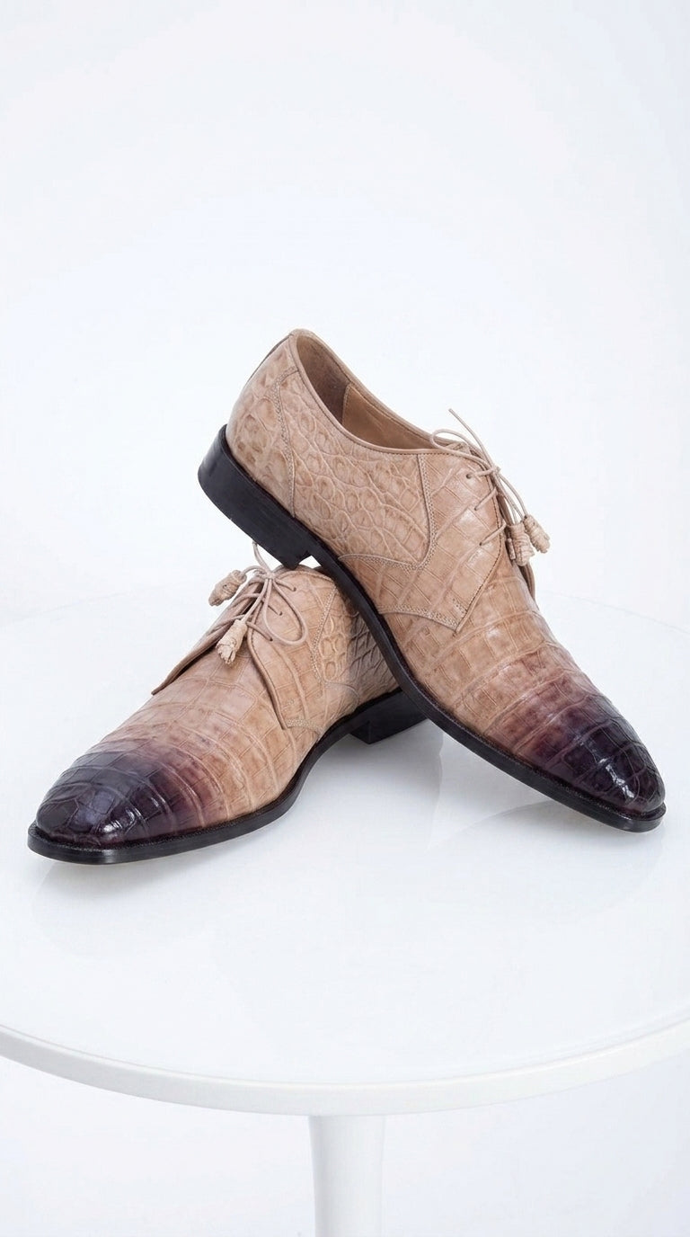 Men’s Los Altos Tan Crocodile Gator Shoes, Exotic Lace Up Dress Shoes