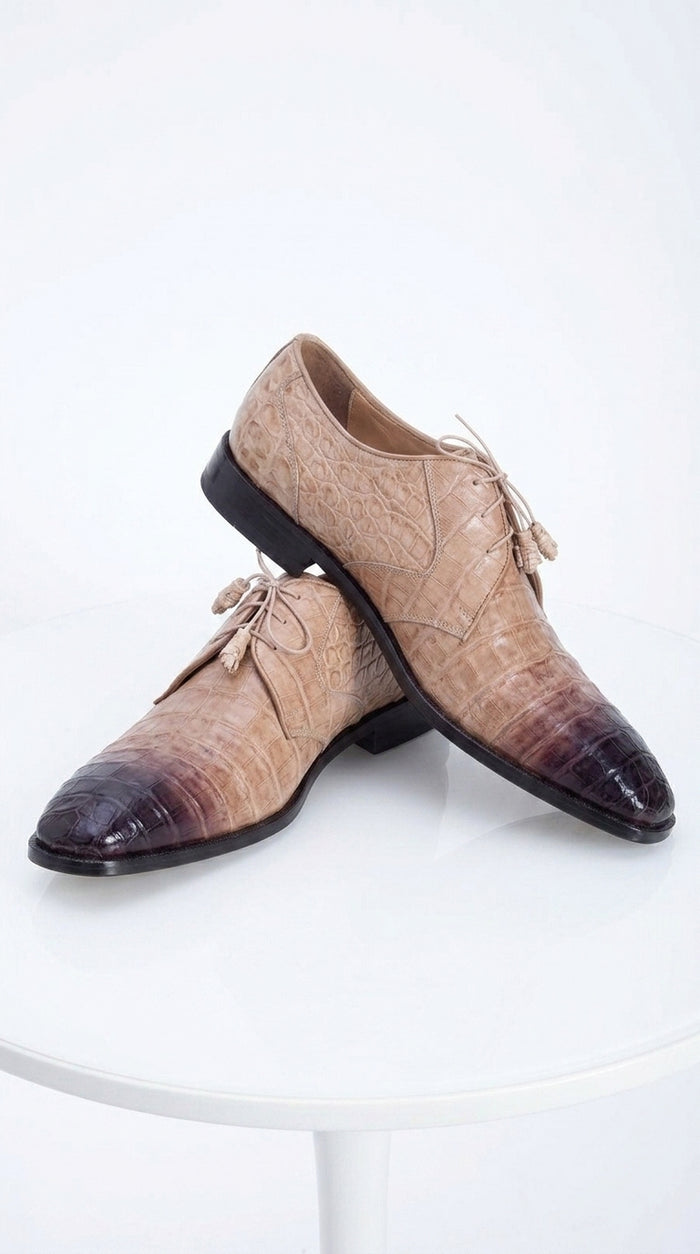 Men’s Los Altos Tan Crocodile Gator Shoes, Exotic Lace Up Dress Shoes
