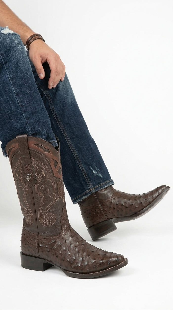 Men’s Wild West Yellow Gold Ostrich Skin 3X Toe Boots 29503-A, Exotic Western Cowboy Boots