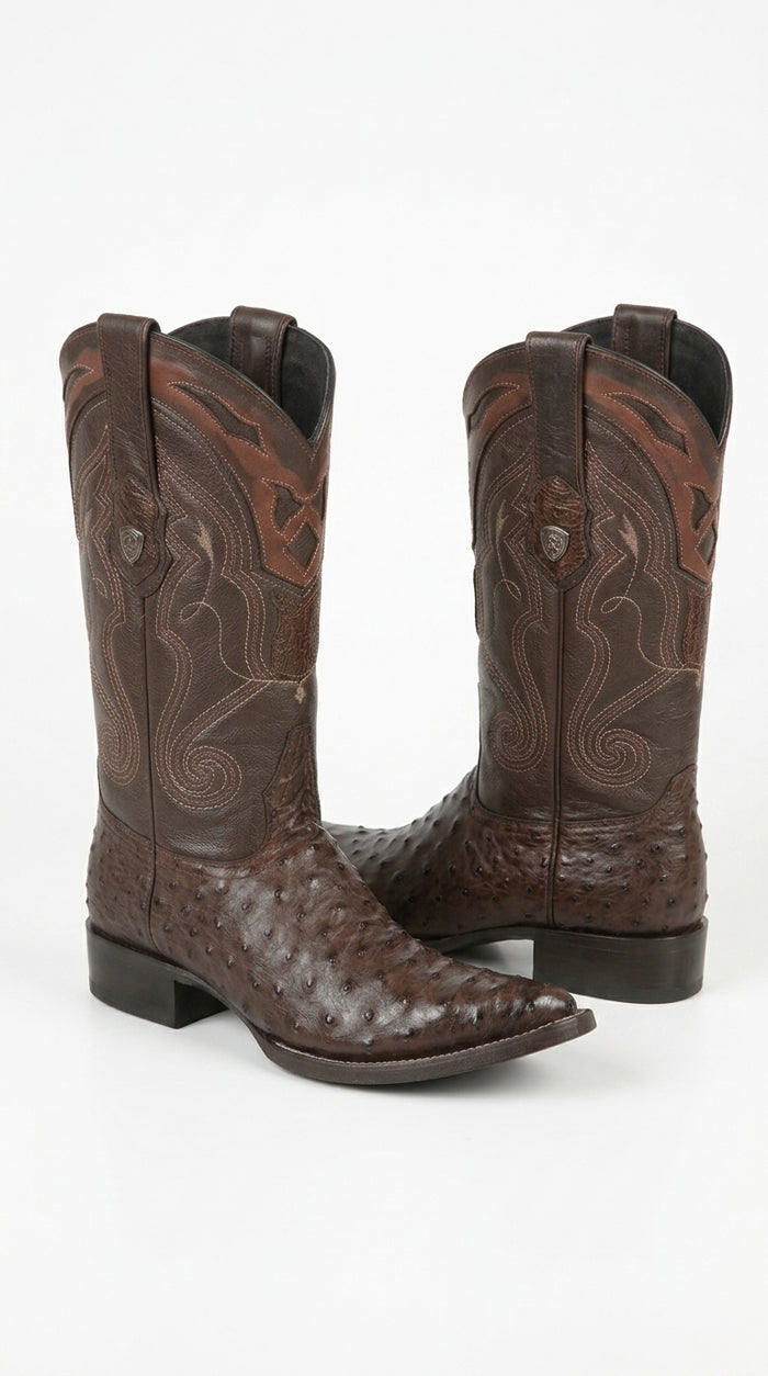 Men’s Wild West Yellow Gold Ostrich Skin 3X Toe Boots 29503-A, Exotic Western Cowboy Boots