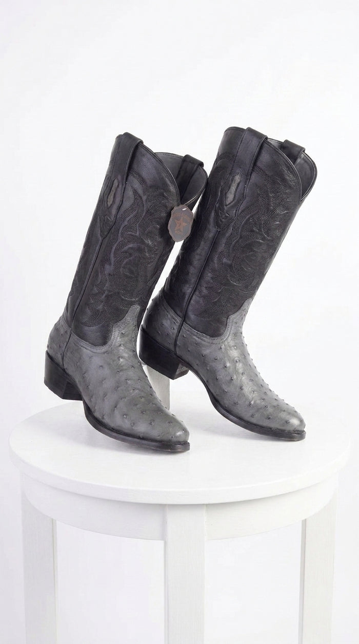Men’s Los Altos Gray Genuine Ostrich Round Toe Boots, Exotic Western Cowboy Dress Boots