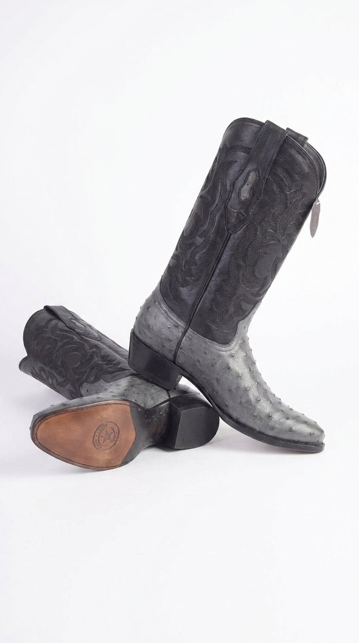Men’s Los Altos Gray Genuine Ostrich Round Toe Boots, Exotic Western Cowboy Dress Boots