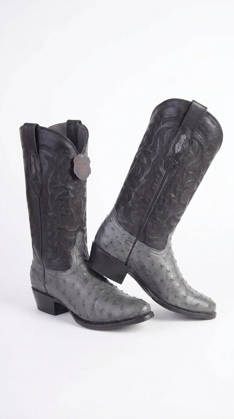 Men’s Los Altos Gray Genuine Ostrich Round Toe Boots, Exotic Western Cowboy Dress Boots