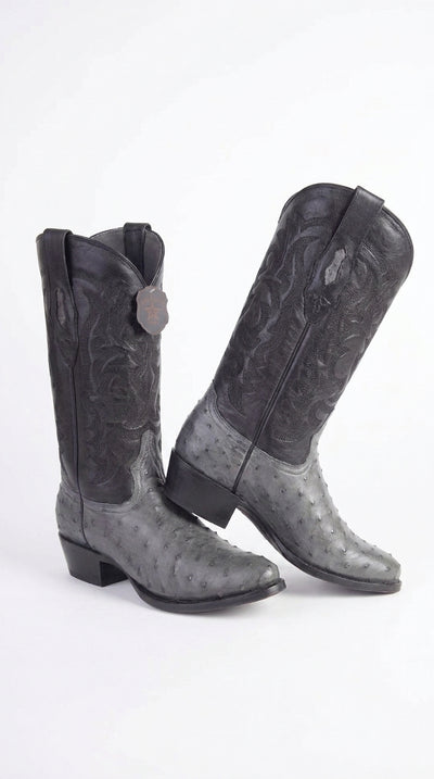 Men’s Los Altos Gray Genuine Ostrich Round Toe Boots, Exotic Western Cowboy Dress Boots