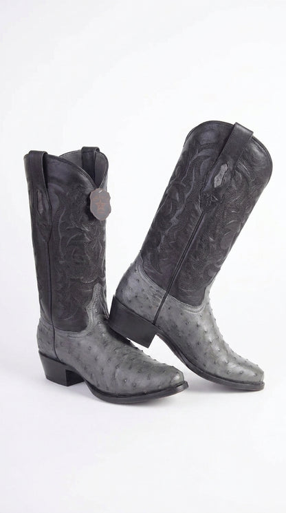 Men’s Los Altos Gray Genuine Ostrich Round Toe Boots, Exotic Western Cowboy Dress Boots