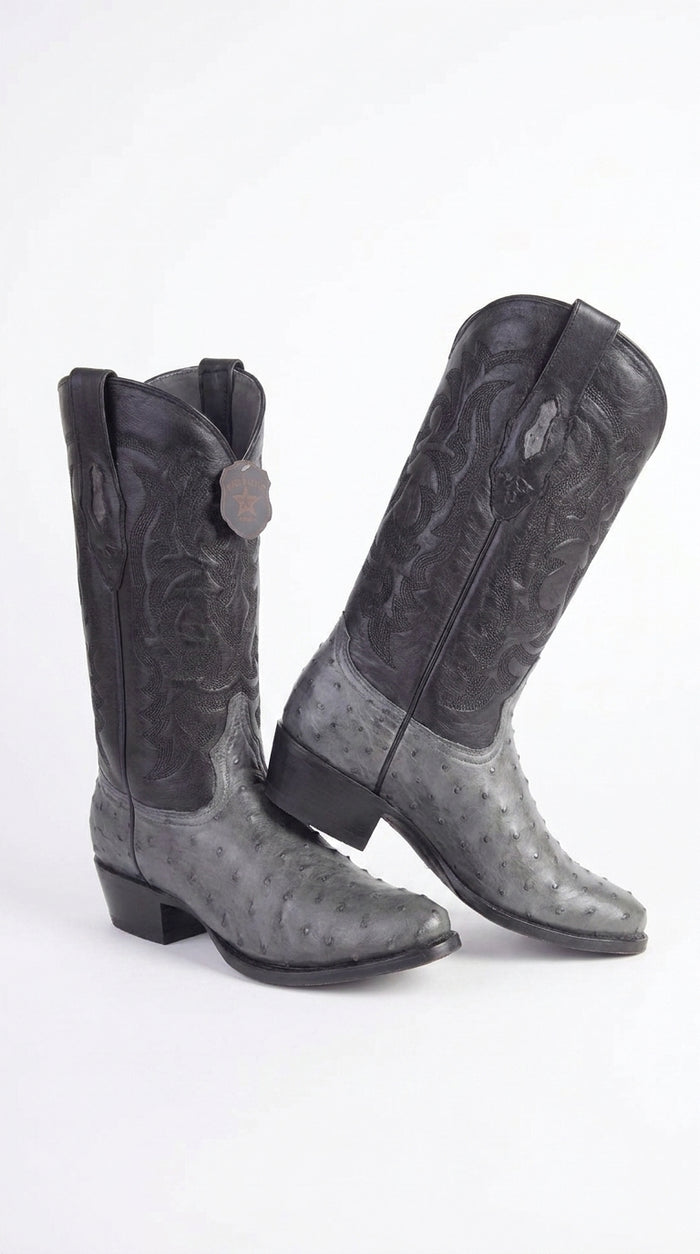 Men’s Los Altos Gray Genuine Ostrich Round Toe Boots, Exotic Western Cowboy Dress Boots