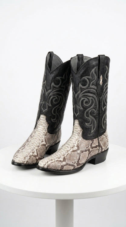 Men’s Los Altos Natural Python Snakeskin Round Toe Boots, Exotic Western Cowboy Dress Boots