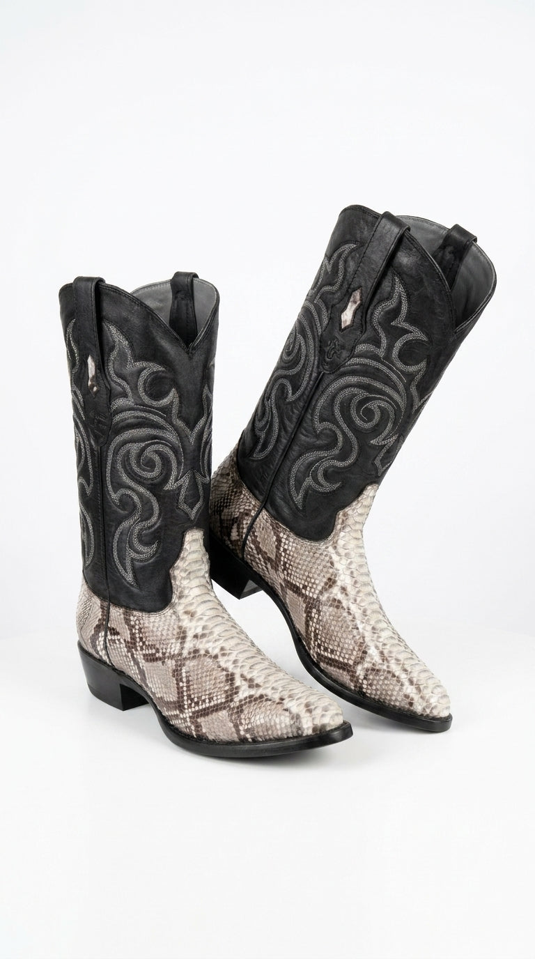 Men’s Los Altos Natural Python Snakeskin Round Toe Boots, Exotic Western Cowboy Dress Boots