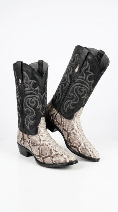 Men’s Los Altos Natural Python Snakeskin Round Toe Boots, Exotic Western Cowboy Dress Boots