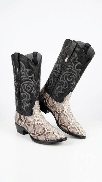 Men’s Los Altos Natural Python Snakeskin Round Toe Boots, Exotic Western Cowboy Dress Boots