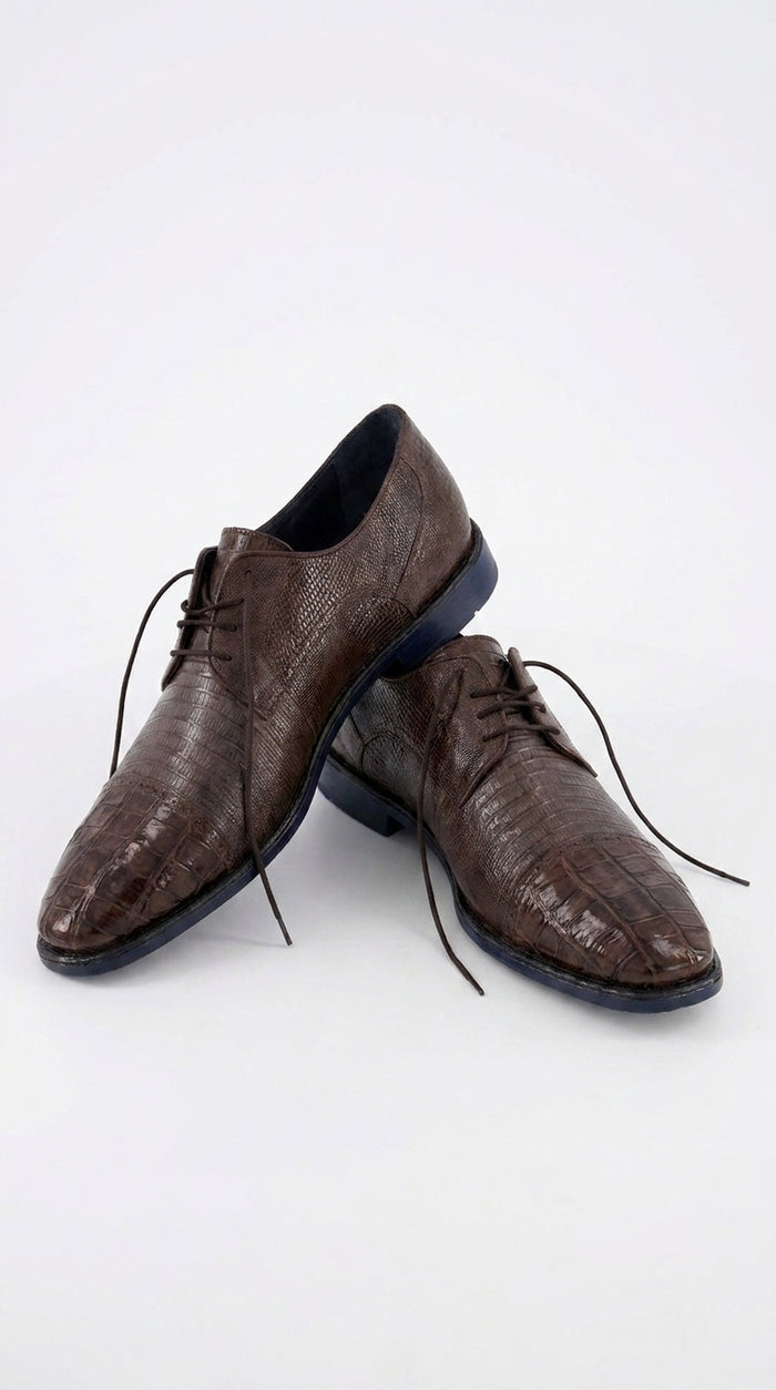 Men’s Los Altos Brown Lizard Crocodile Cap Toe Shoes, Exotic Lace-Up Dress Shoes