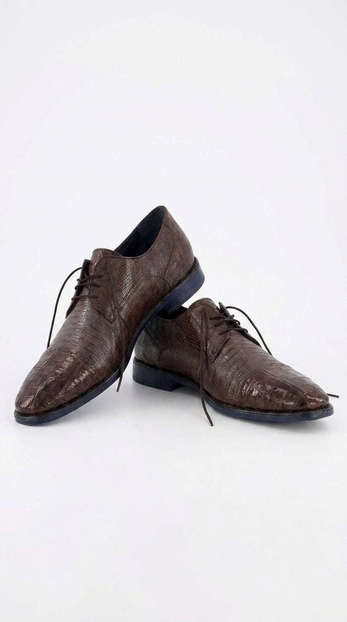 Men’s Los Altos Brown Lizard Crocodile Cap Toe Shoes, Exotic Lace-Up Dress Shoes