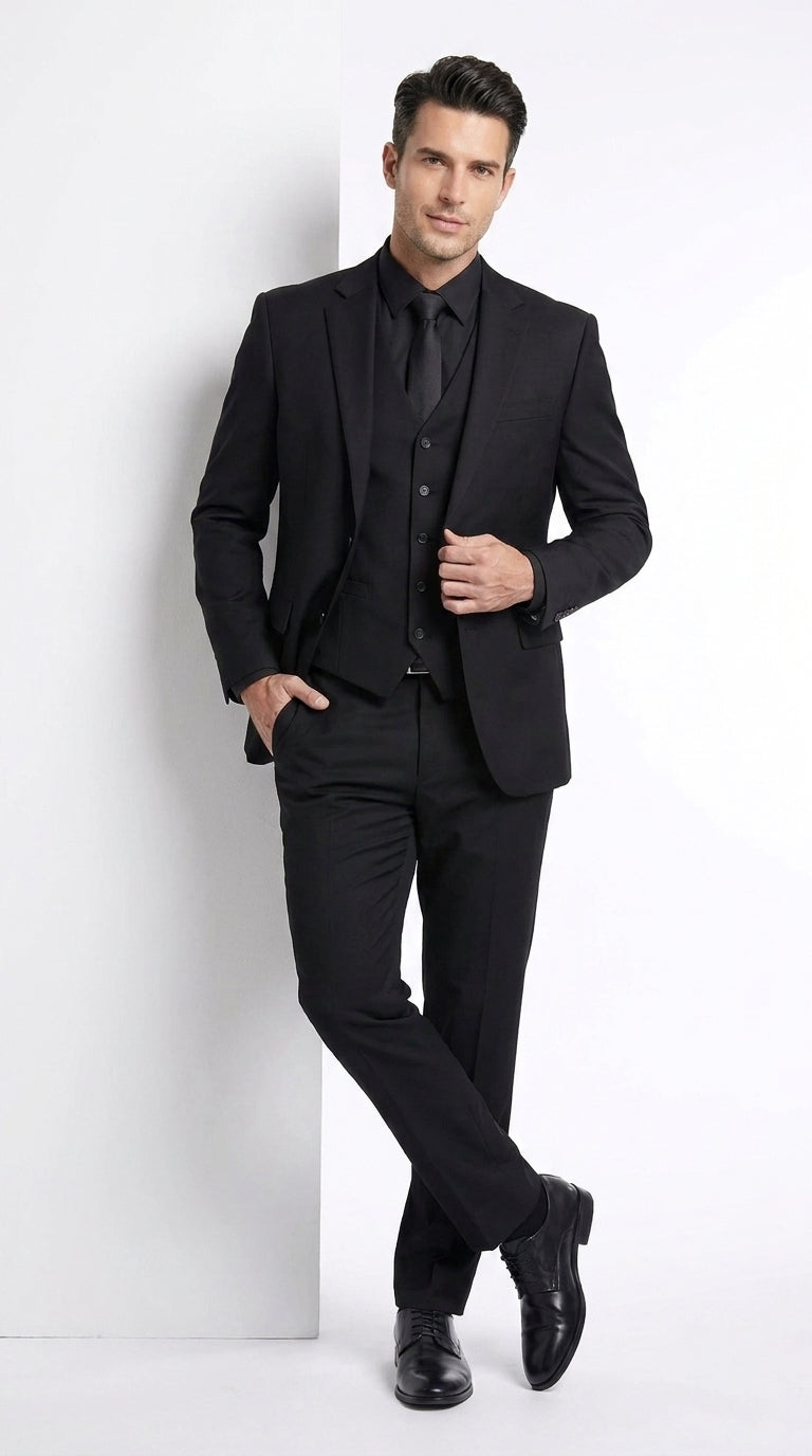 Men’s John Wick Inspired Black Vested Suit, Formal 3 Piece Wedding Business Dress Suit