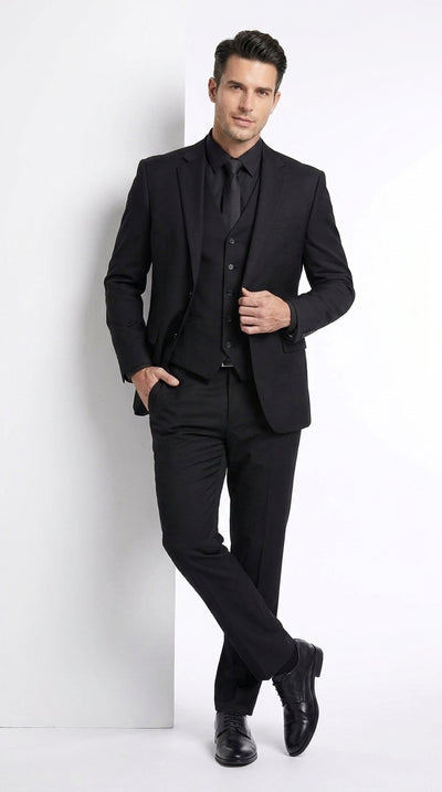 Men’s John Wick Inspired Black Vested Suit, Formal 3 Piece Wedding Business Dress Suit