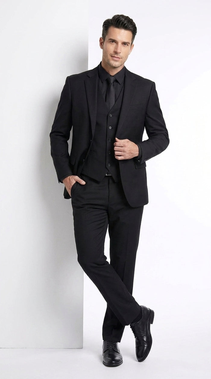 Men’s John Wick Inspired Black Vested Suit, Formal 3 Piece Wedding Business Dress Suit