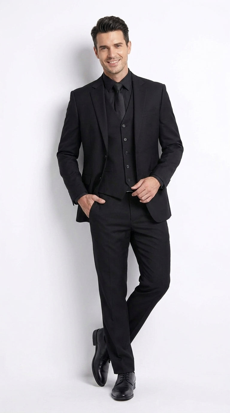 Men’s John Wick Inspired Black Vested Suit, Formal 3 Piece Wedding Business Dress Suit