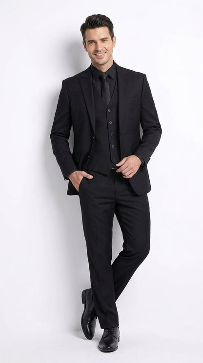 Men’s John Wick Inspired Black Vested Suit, Formal 3 Piece Wedding Business Dress Suit