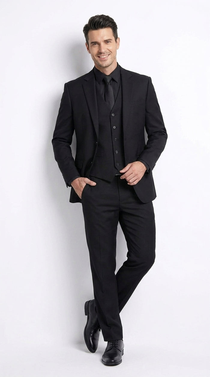 Men’s John Wick Inspired Black Vested Suit, Formal 3 Piece Wedding Business Dress Suit