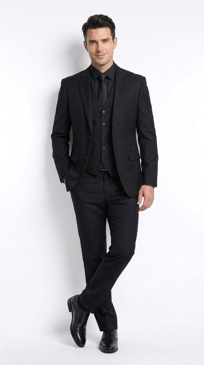 Men’s John Wick Inspired Black Vested Suit, Formal 3 Piece Wedding Business Dress Suit