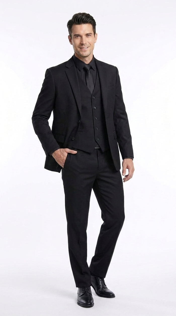 Men’s John Wick Inspired Black Vested Suit, Formal 3 Piece Wedding Business Dress Suit