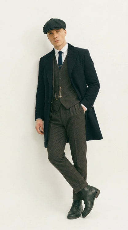 Men’s Grey Peaky Blinders Costume Outfit, Thomas Shelby Inspired 3 Piece Vintage Suit