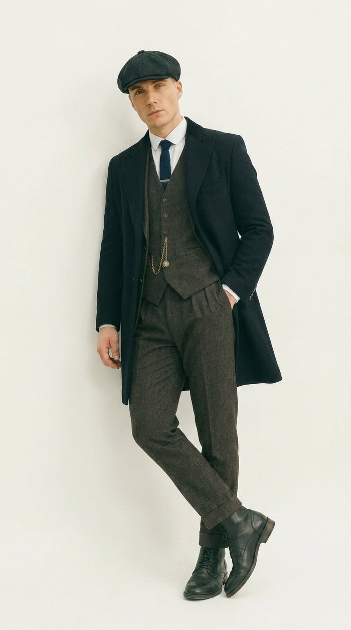 Men’s Grey Peaky Blinders Costume Outfit, Thomas Shelby Inspired 3 Piece Vintage Suit