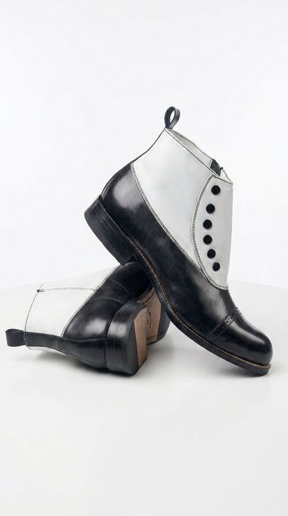 Stacy Adams Madison Black and White Spat Cap Toe Ankle Boots, Men’s Formal Dress Boots