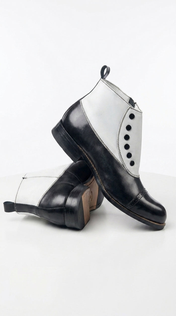 Stacy Adams Madison Black and White Spat Cap Toe Ankle Boots, Men’s Formal Dress Boots