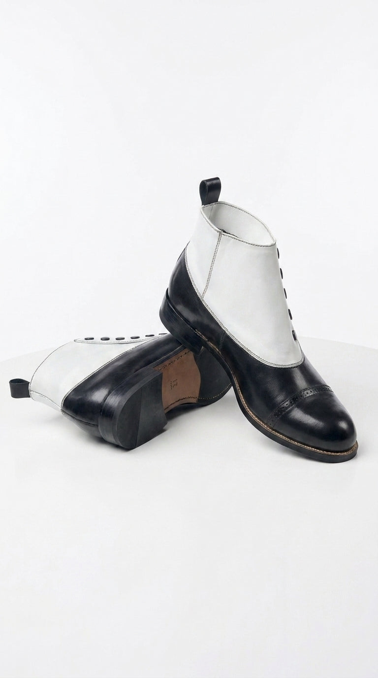 Stacy Adams Madison Black and White Spat Cap Toe Ankle Boots, Men’s Formal Dress Boots