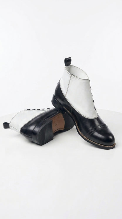 Stacy Adams Madison Black and White Spat Cap Toe Ankle Boots, Men’s Formal Dress Boots