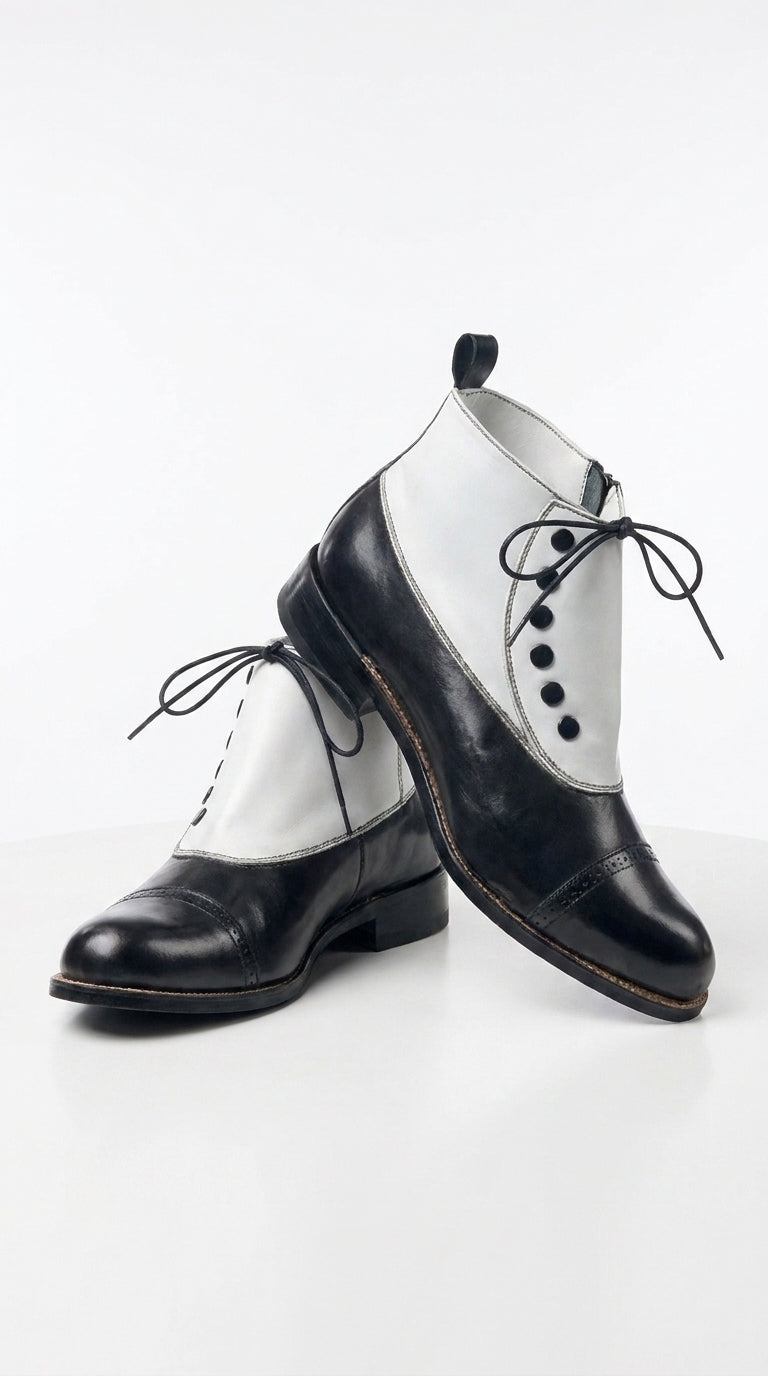 Stacy Adams Madison Black and White Spat Cap Toe Ankle Boots, Men’s Formal Dress Boots