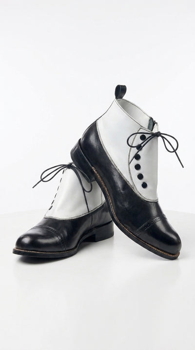 Stacy Adams Madison Black and White Spat Cap Toe Ankle Boots, Men’s Formal Dress Boots