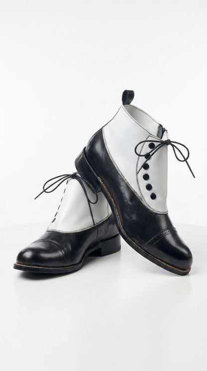 Stacy Adams Madison Black and White Spat Cap Toe Ankle Boots, Men’s Formal Dress Boots