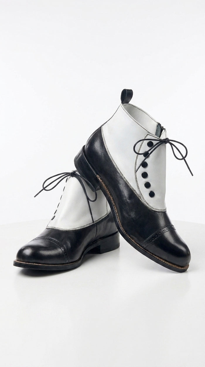 Stacy Adams Madison Black and White Spat Cap Toe Ankle Boots, Men’s Formal Dress Boots
