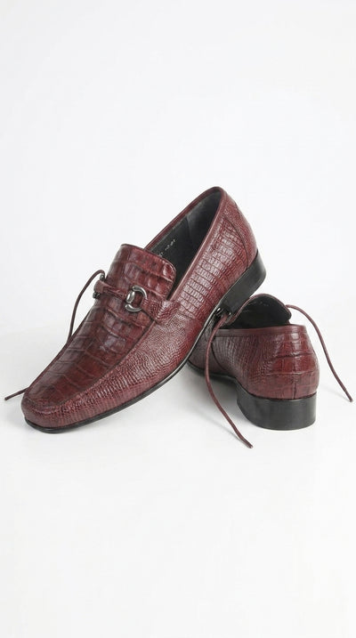 Los Altos Men’s Burgundy Crocodile Lizard Metal Bit Loafers, Exotic Dress Shoes