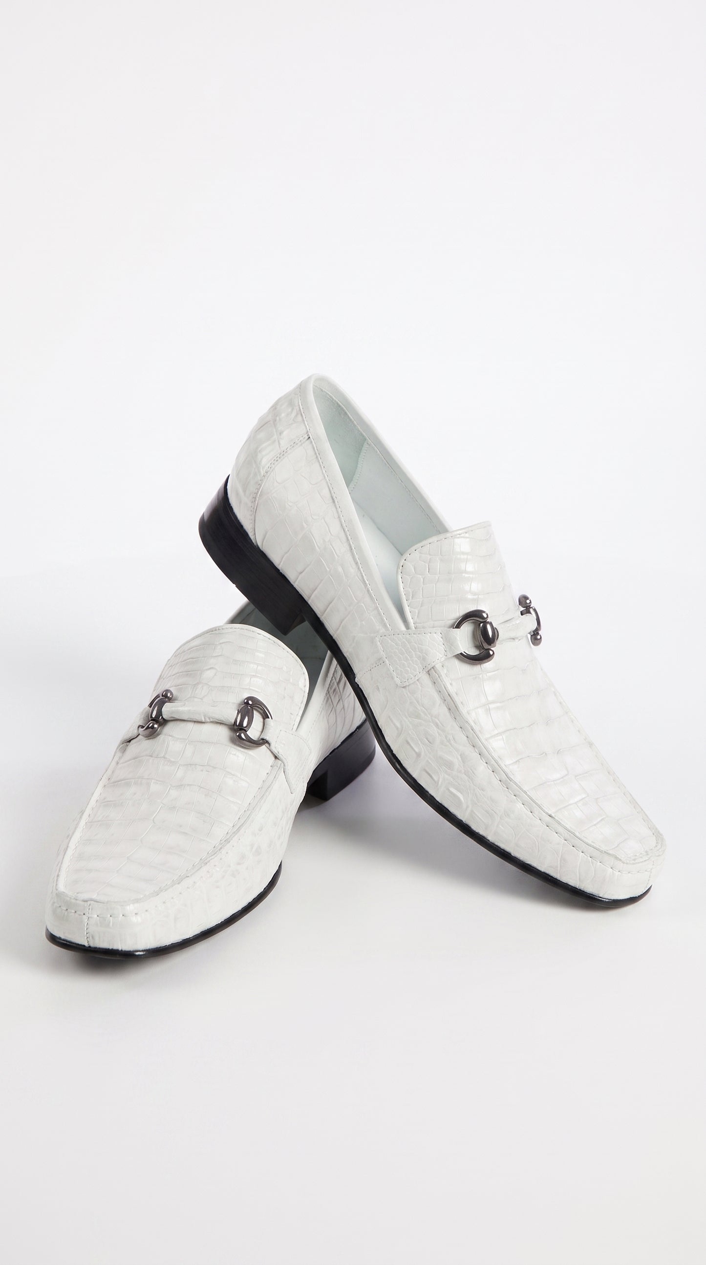 Men’s Los Altos White Caiman Belly Dress Shoes, Leather Sole Bit Loafers for Formal Wear
