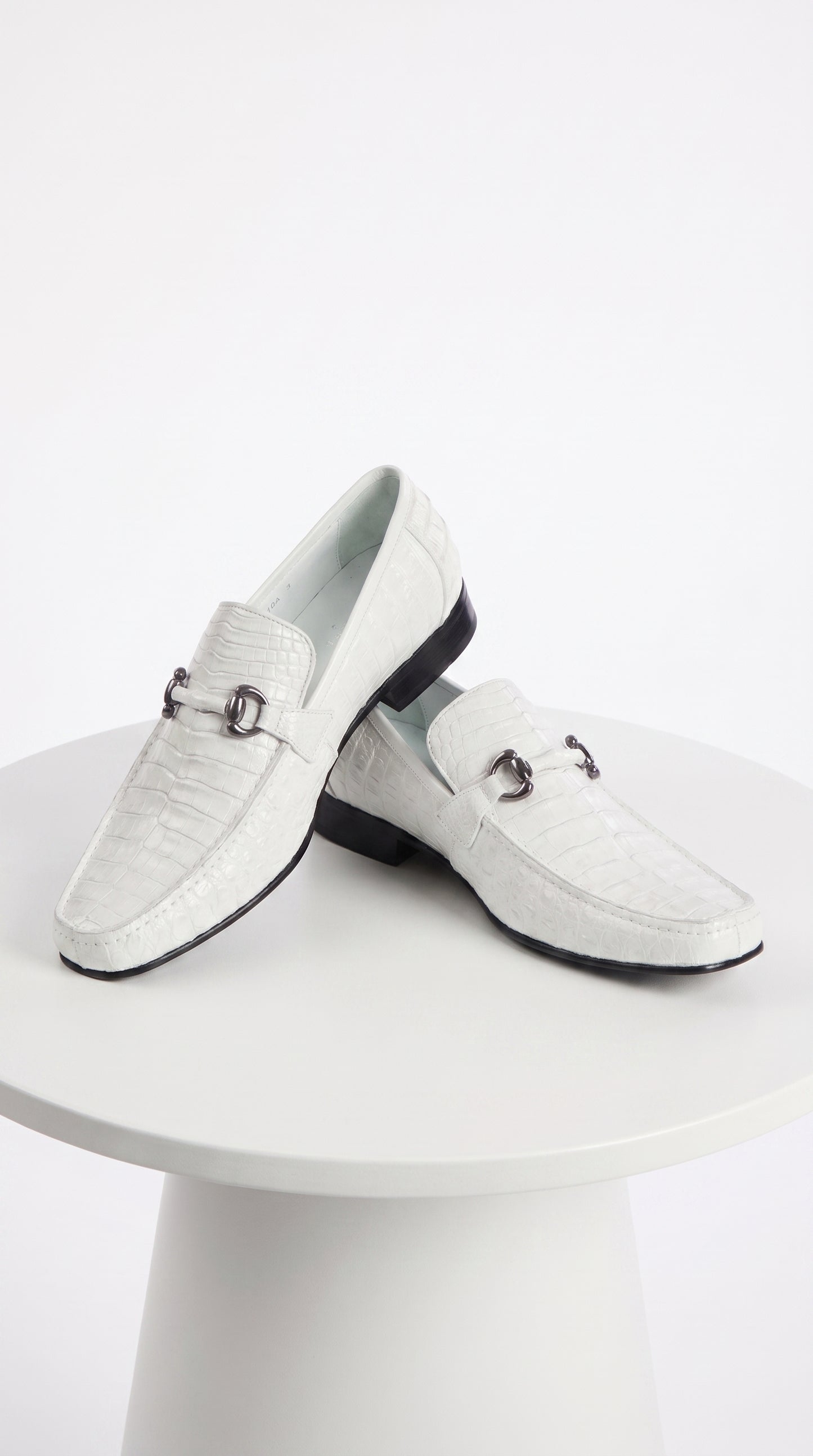 Men’s Los Altos White Caiman Belly Dress Shoes, Leather Sole Bit Loafers for Formal Wear