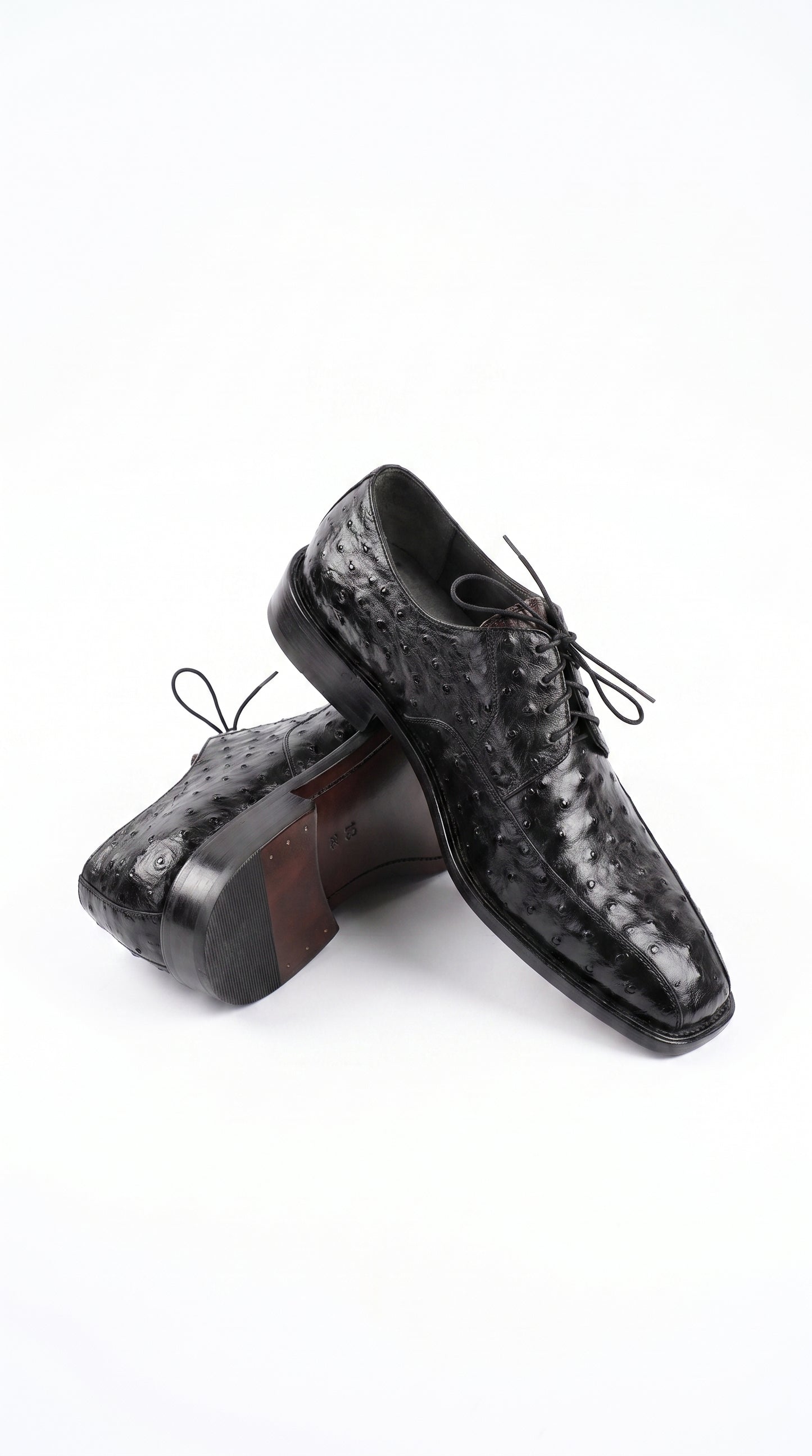 Men’s Los Altos Black Full Quill Ostrich Lace-Up Dress Shoes, Bicycle Toe Formal Shoes
