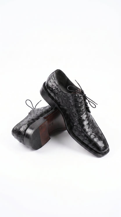 Men’s Los Altos Black Full Quill Ostrich Lace-Up Dress Shoes, Bicycle Toe Formal Shoes
