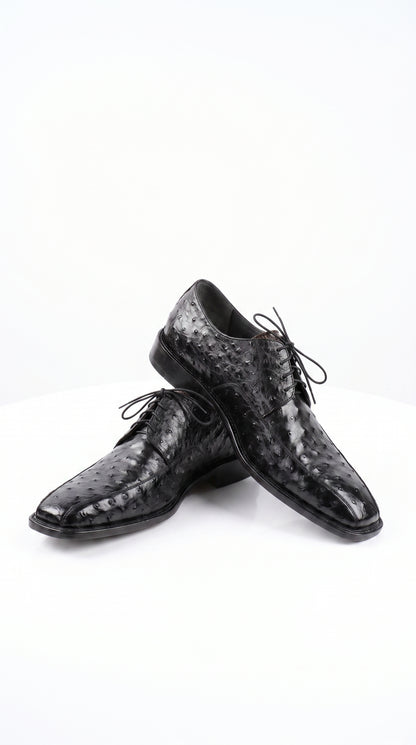 Men’s Los Altos Black Full Quill Ostrich Lace-Up Dress Shoes, Bicycle Toe Formal Shoes