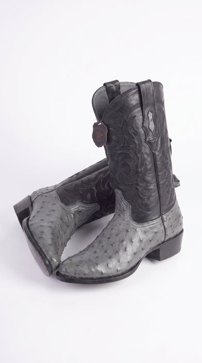 Men’s Los Altos Gray Genuine Ostrich Round Toe Boots, Exotic Western Cowboy Dress Boots