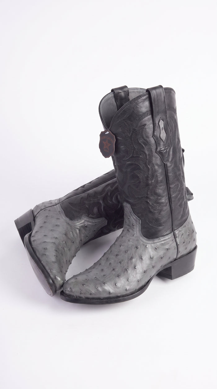Men’s Los Altos Gray Genuine Ostrich Round Toe Boots, Exotic Western Cowboy Dress Boots