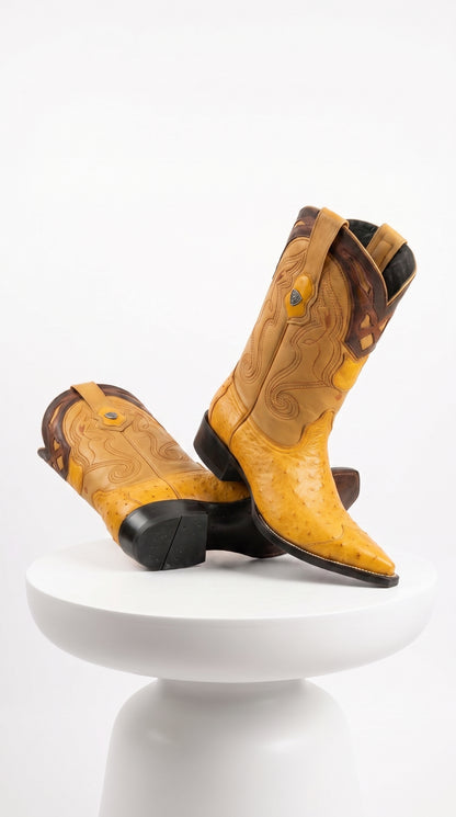 Men’s Wild West Yellow Smooth Ostrich Skin 3X Toe Boots, 29504-A Western Cowboy Dress Boots
