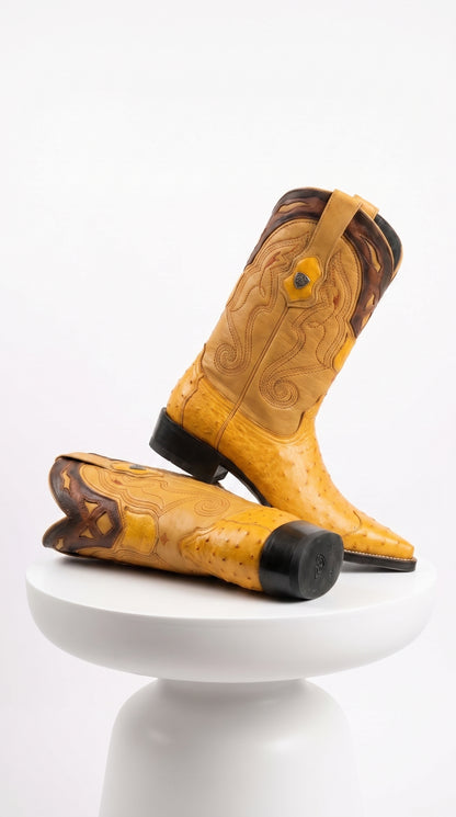 Men’s Wild West Yellow Smooth Ostrich Skin 3X Toe Boots, 29504-A Western Cowboy Dress Boots