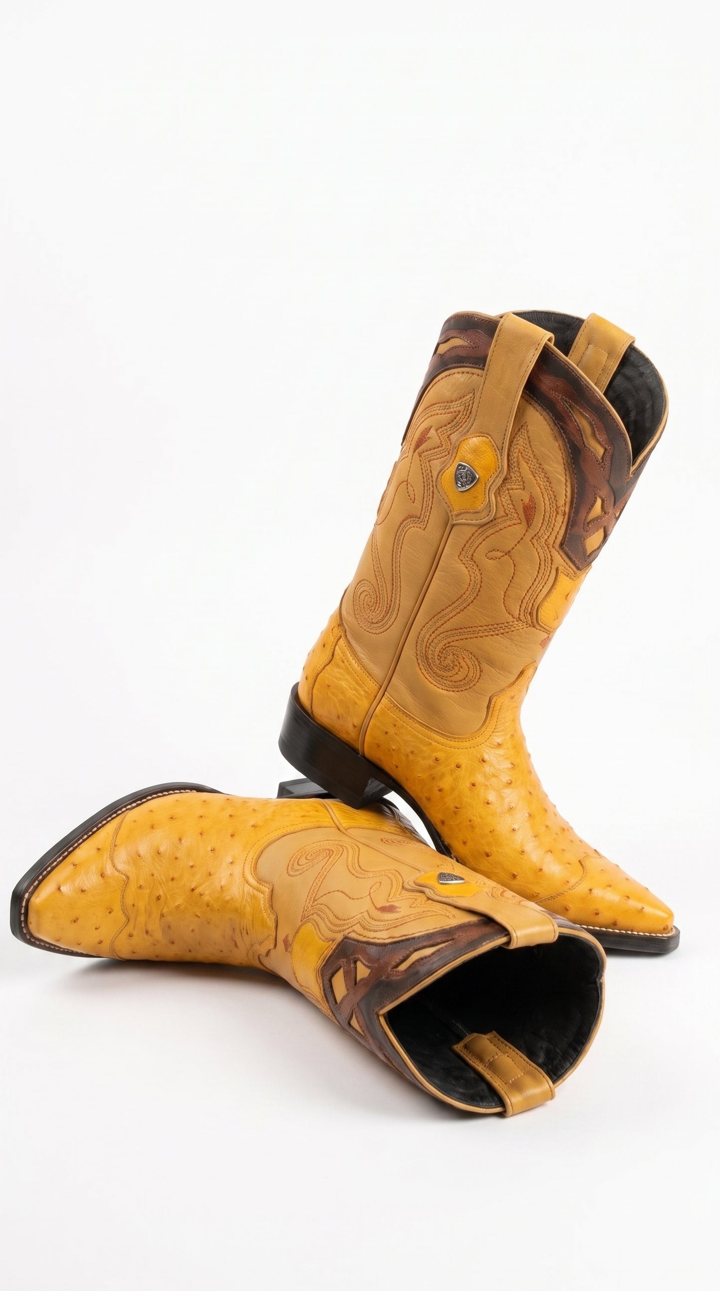 Men’s Wild West Yellow Smooth Ostrich Skin 3X Toe Boots, 29504-A Western Cowboy Dress Boots