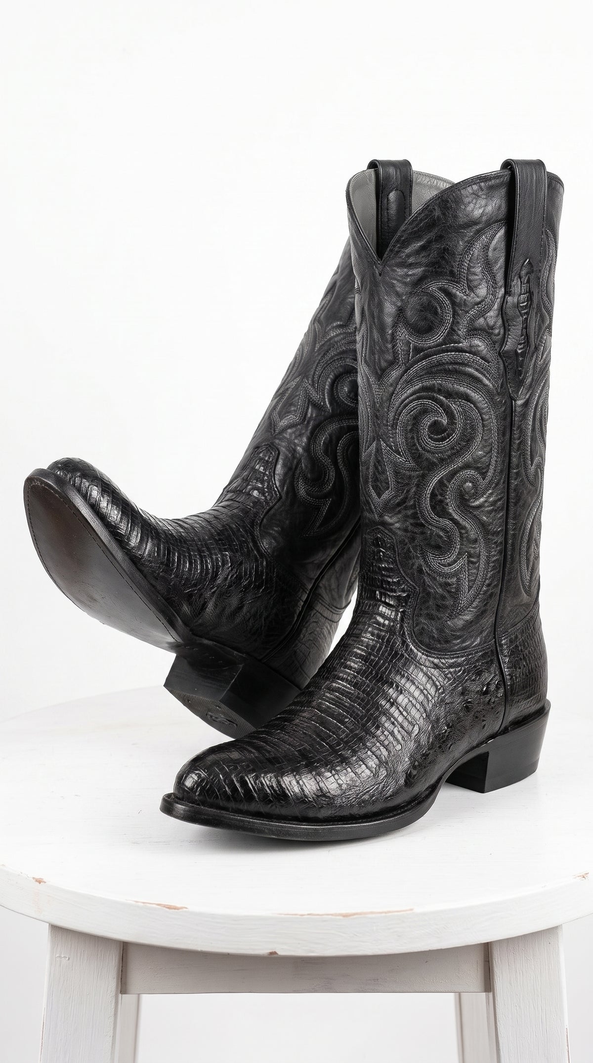 Men’s Black Armadillo Lizard Western Boots, Original Puntal Toe Cowboy Dress Boots