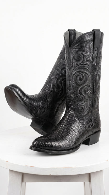 Men’s Black Armadillo Lizard Western Boots, Original Puntal Toe Cowboy Dress Boots