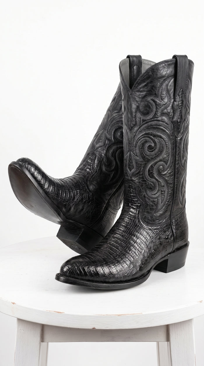 Men’s Black Armadillo Lizard Western Boots, Original Puntal Toe Cowboy Dress Boots