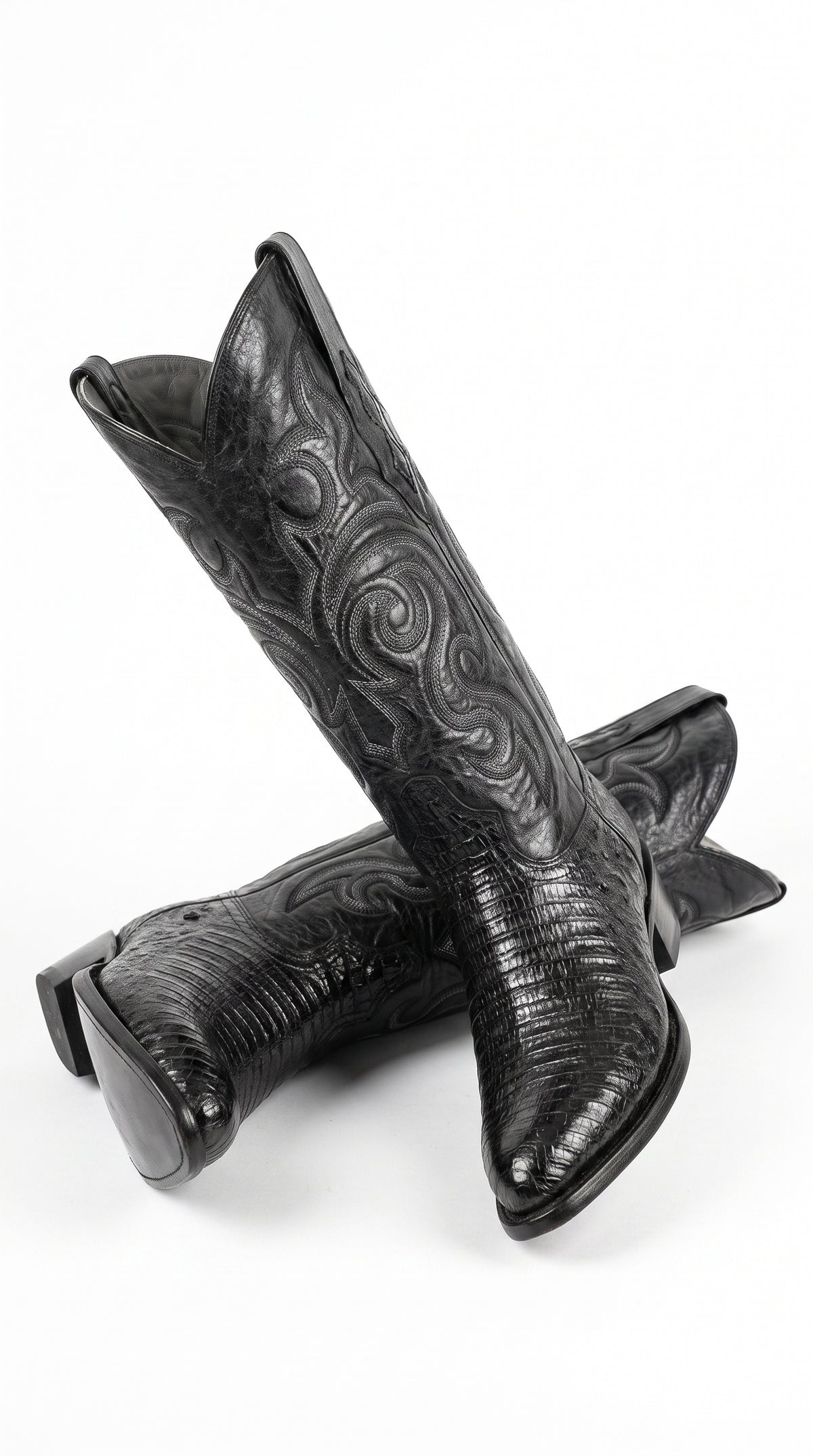 Men’s Black Armadillo Lizard Western Boots, Original Puntal Toe Cowboy Dress Boots